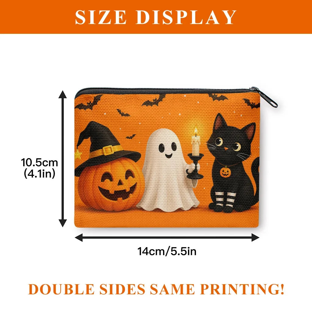 Halloween Pumpkin Ghost Black Cat Canvas Coin Purse Canvas Coin Purse Qme 1pc