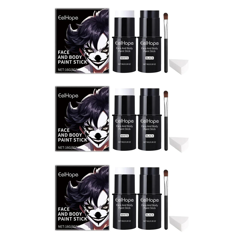 Halloween Face & Body Paint – Black & White Full Coverage Kit Halloween Face Paint Qme 3sets boxes