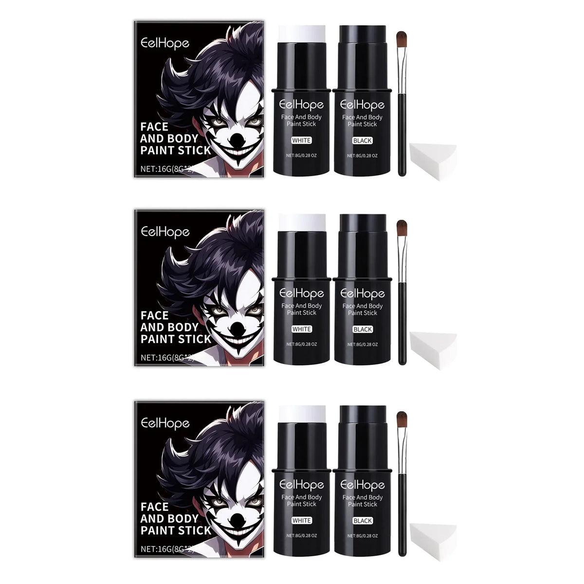 Halloween Face & Body Paint – Black & White Full Coverage Kit Halloween Face Paint Qme 3sets boxes