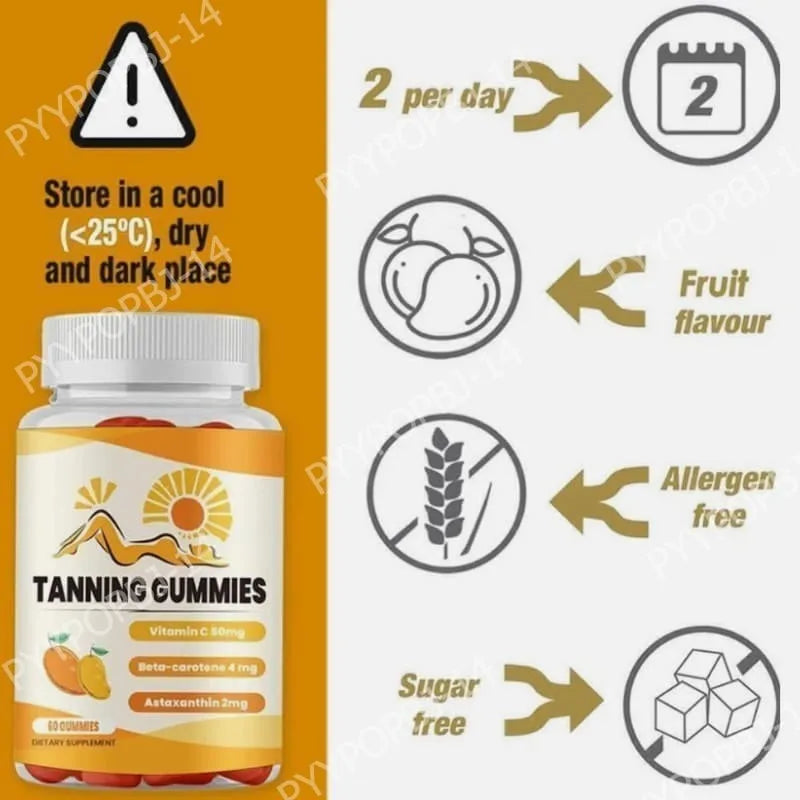Tanning Gummies – Astaxanthin, Beta Carotene, Vitamins C D B3 Zinc Skin Beauty Gummies Qst