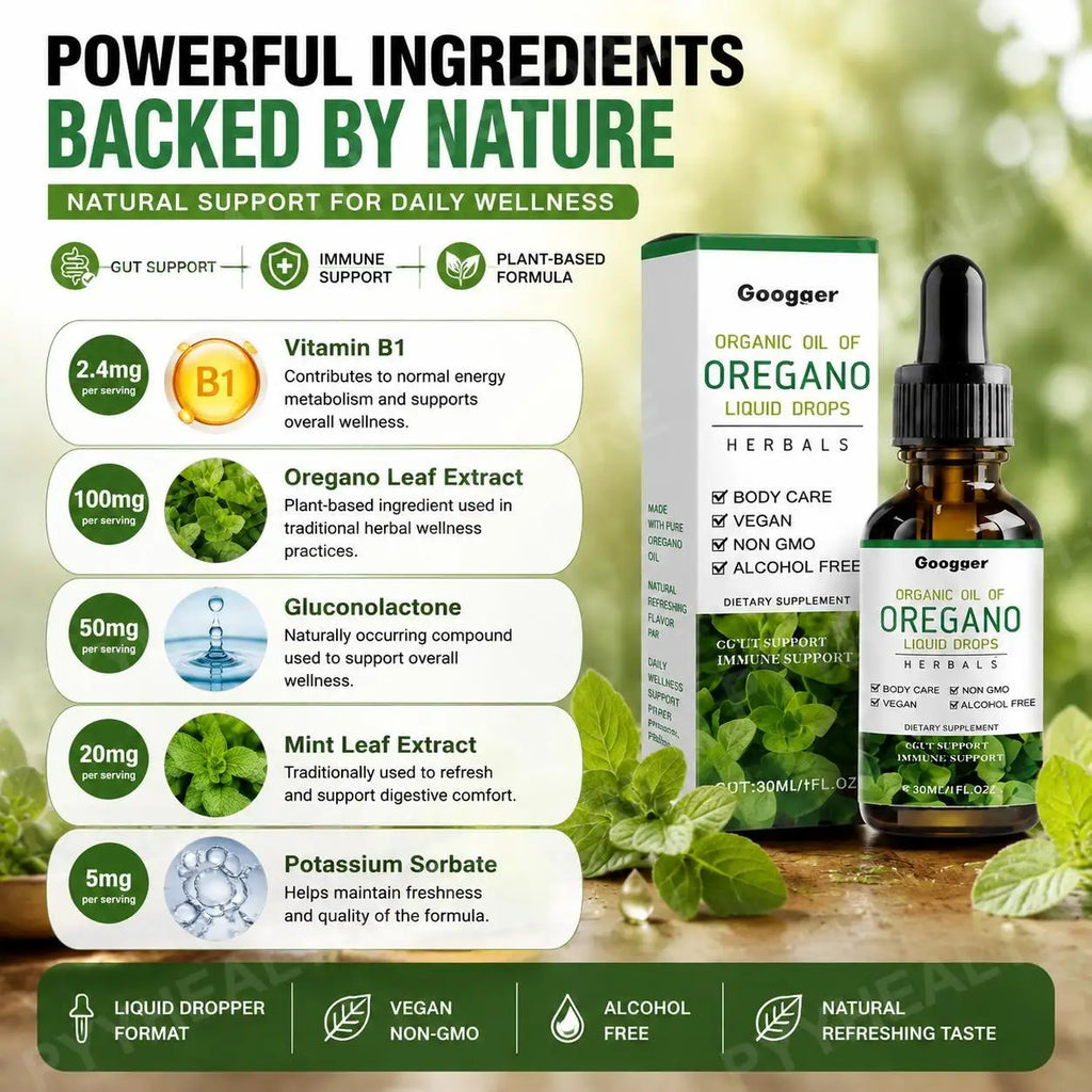Googeer Gut Support Liquid Drops – Vitamin B1 & Mint, Non-GMO 30ml Gut Support Supplement Qst