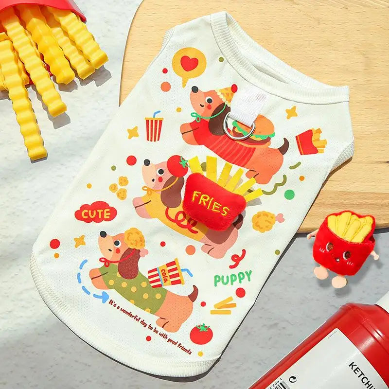 3D Burger Print Summer Pet Vest | Breathable Dog & Cat Top Pet Clothing Vest Qme B XS（old）