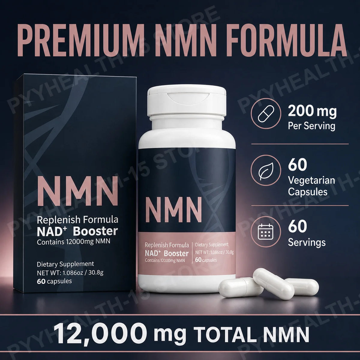 NMN 200mg Capsules 99.8% Purity – 60ct Daily Wellness Support NMN Supplement Qst