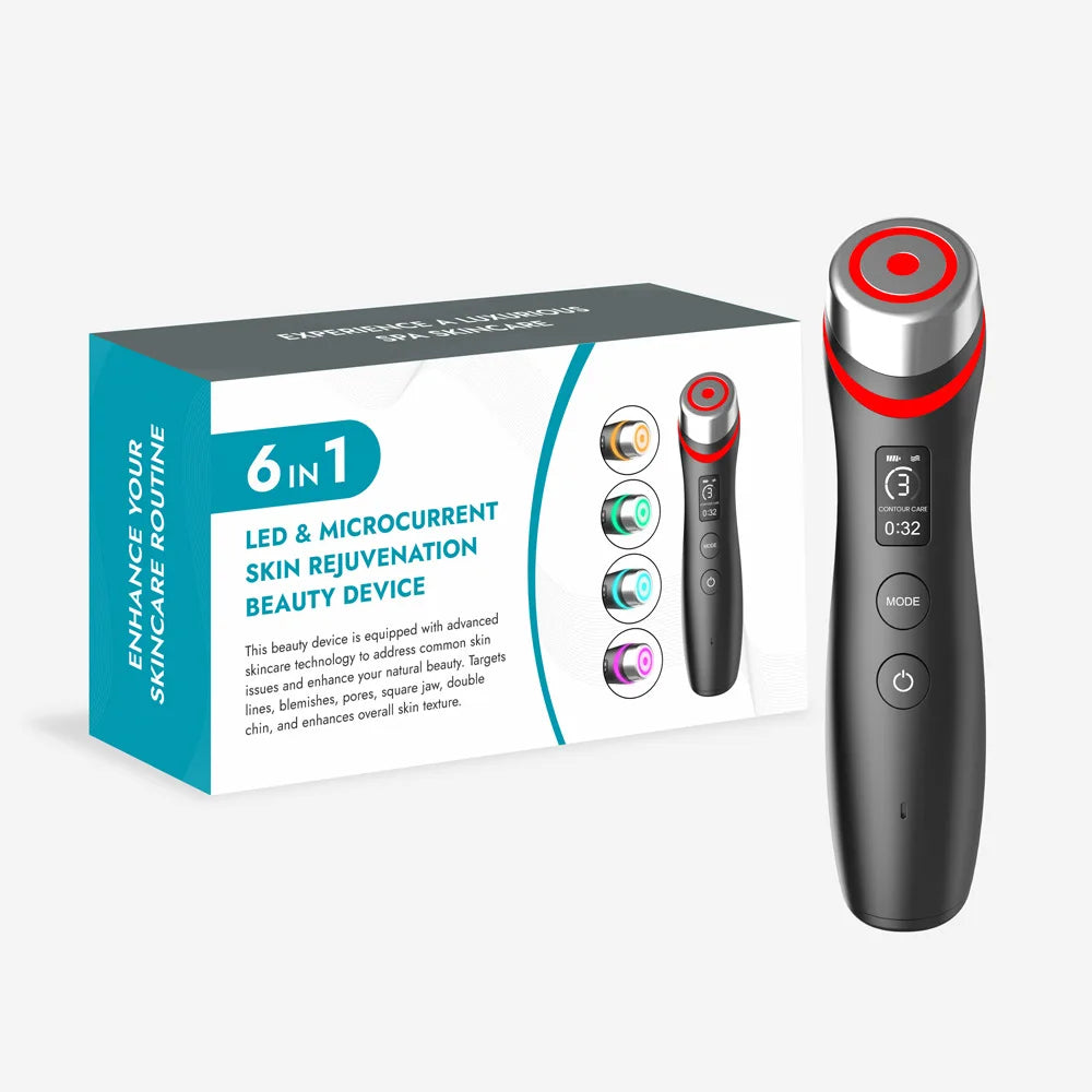Vilnason 6-in-1 EMS Facial Beauty Device | LED Light Therapy Facial Beauty Device Qst Black