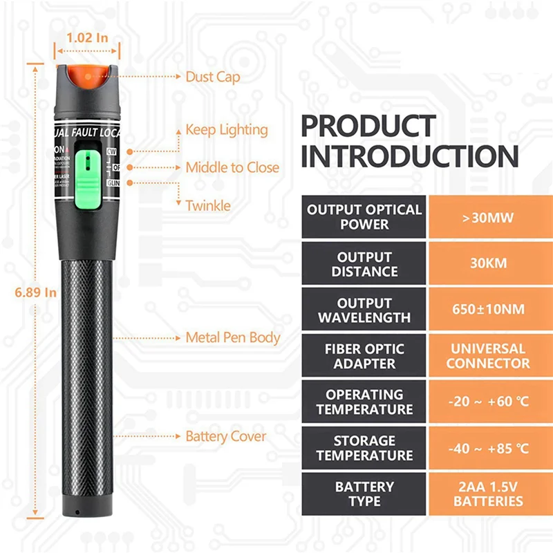 30mW Visual Fault Locator Fiber Optic Cable Tester FC/LC Fiber Optic Tester Qme
