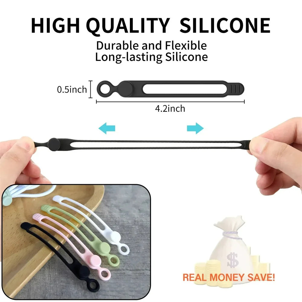 10 Reusable Silicone Cable Ties | Stretchable Wire Organizer Silicone Cable Ties Qme