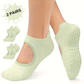 Women's Non-Slip Pilates Yoga Socks Open Toe Arch Support 2 Pairs Yoga Grip Socks Qme 35.5 Green 2 Pairs