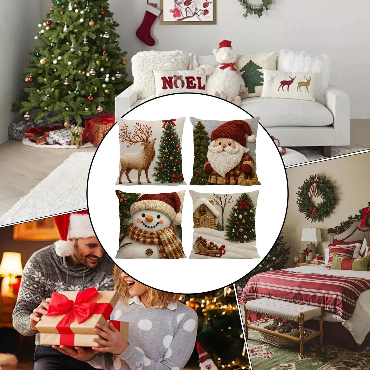 Christmas Snowman Pillow Cover – Washable Linen Cushion Case 18" Decorative Pillow Cover Qme