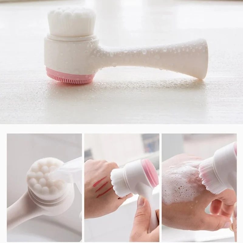 3D Double-Sided Silicone Facial Cleansing & Massage Brush Facial Cleansing Brush Qst