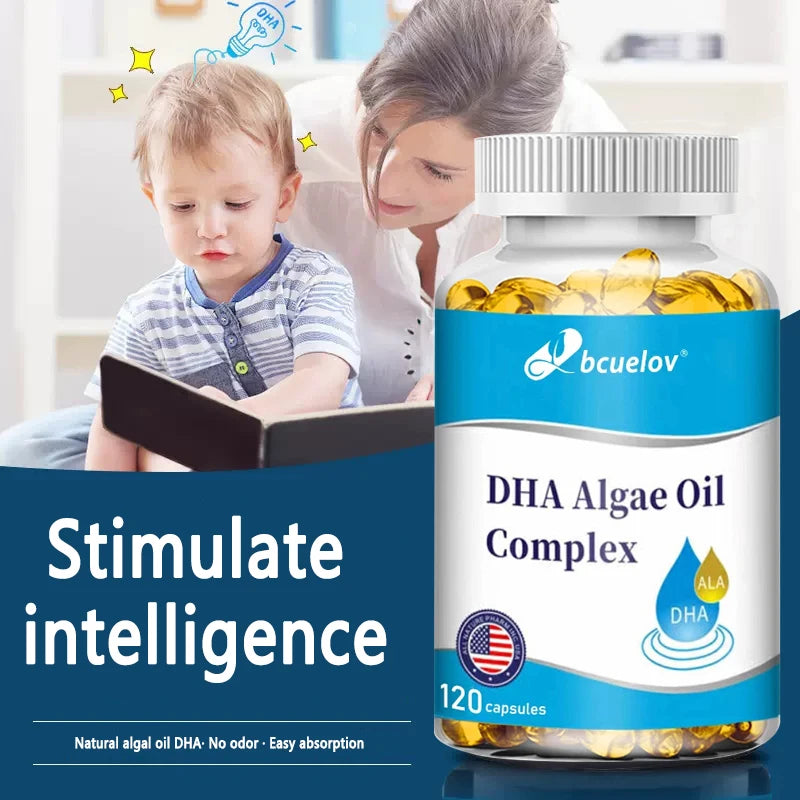 Algae Oil Omega-3 DHA & EPA Vegan Capsules | Brain & Eye Support Omega-3 Supplement Qst