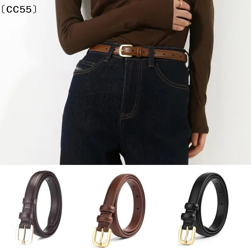 Women's 2cm PU Leather Belt – Slim Metal Buckle Western Style Women's Belt Qst