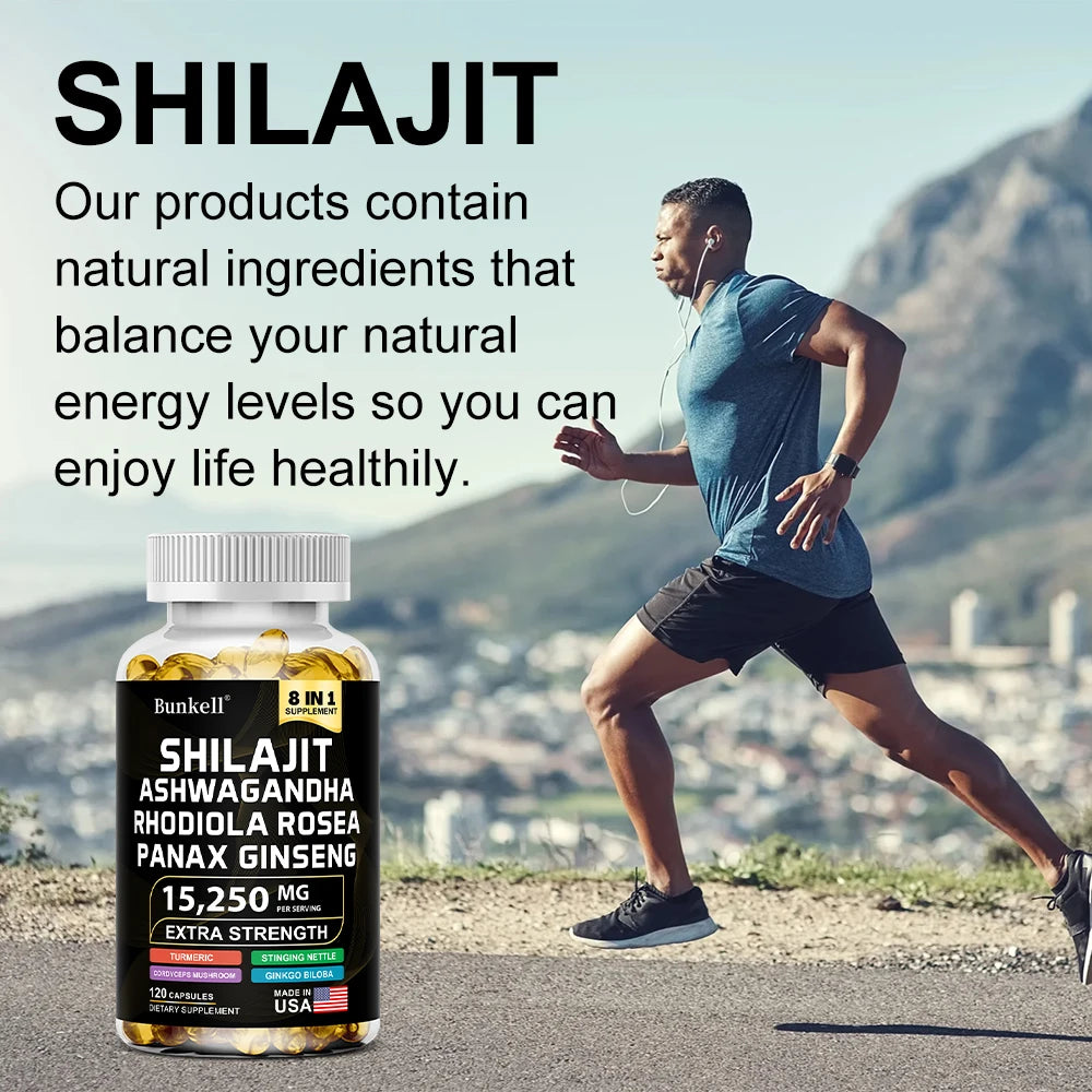 Shilajit 8-in-1 Capsules 15250mg – Ashwagandha Ginseng Turmeric Herbal Supplement Capsules Qst