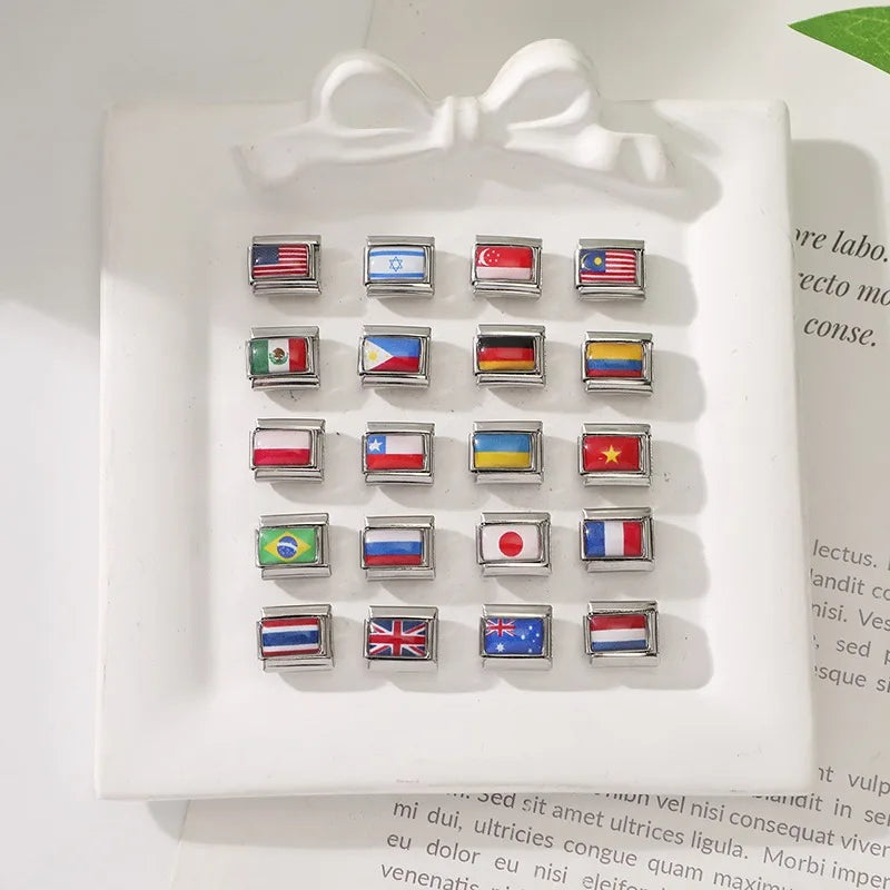 World National Flag Italian Charm Bead | Stainless Steel Italian Charm Bead Qme