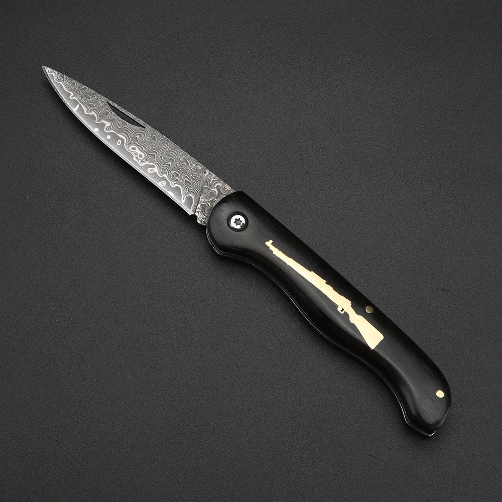 98K Damascus Folding Knife – Sandalwood Handle Camping Blade Folding Knife Qst