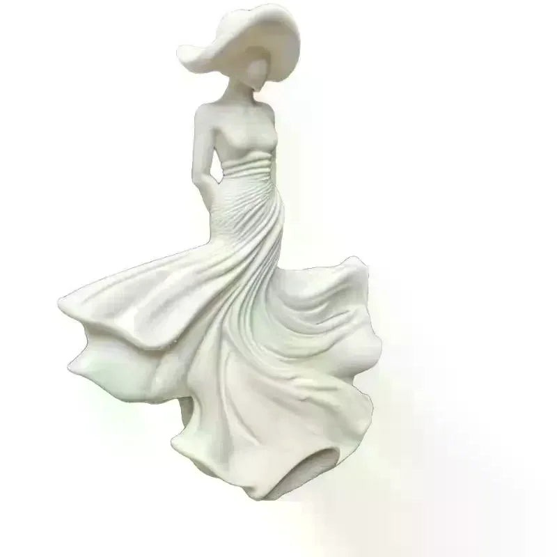 White Dancing Lady Resin Figurine – Elegant Home Décor Statue Decorative Figurine Qme