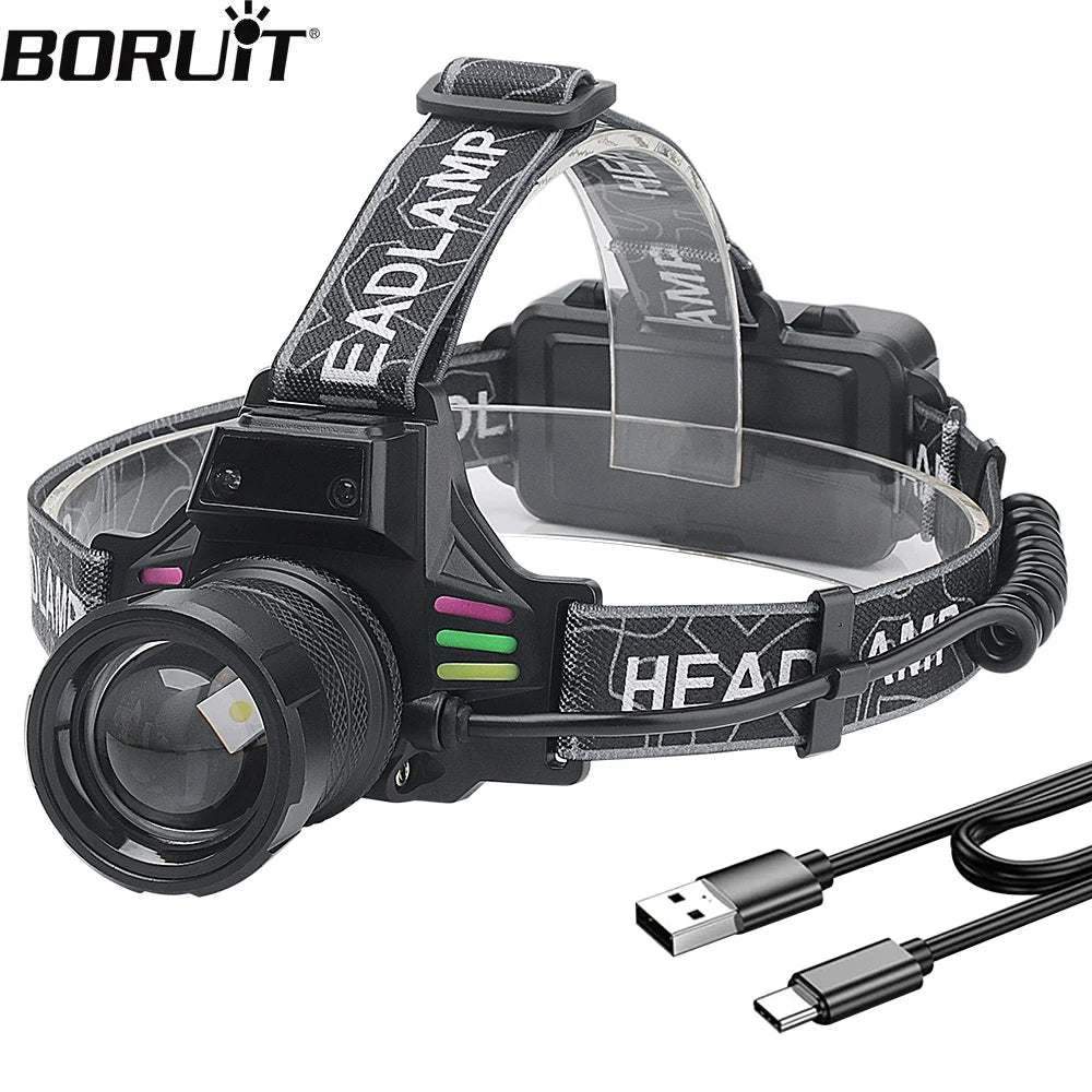 BORUiT 30W Zoomable LED Headlamp | Motion Sensor, Type-C LED Headlamp Qst