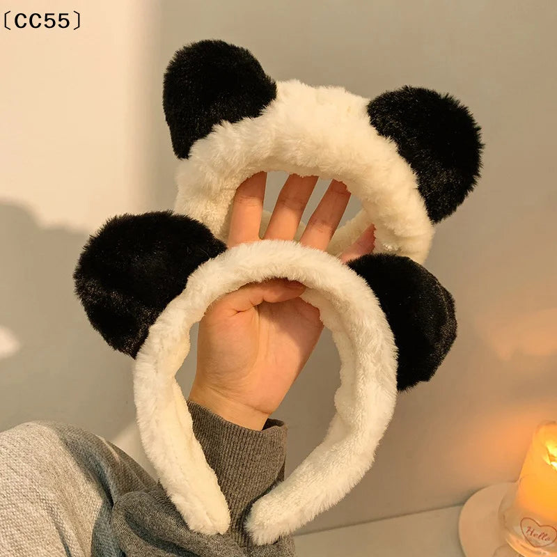 Panda Ears Plush Headband – Cute Furry Hair Hoop for Women Plush Hair Headband Qst