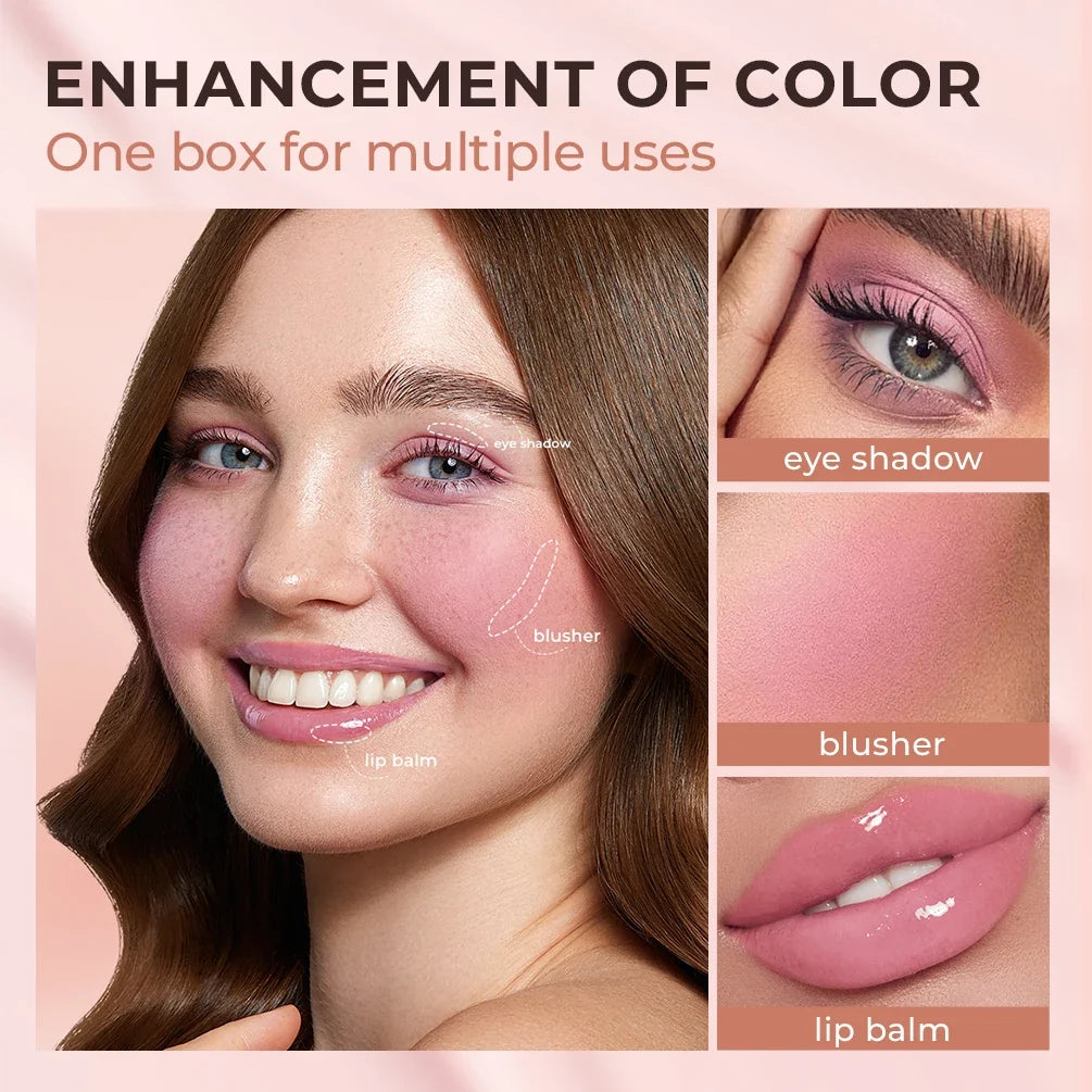 QIBEST 3-in-1 Matte Balm – Lipstick, Blush & Eye Tint Multifunction Color Balm Qme