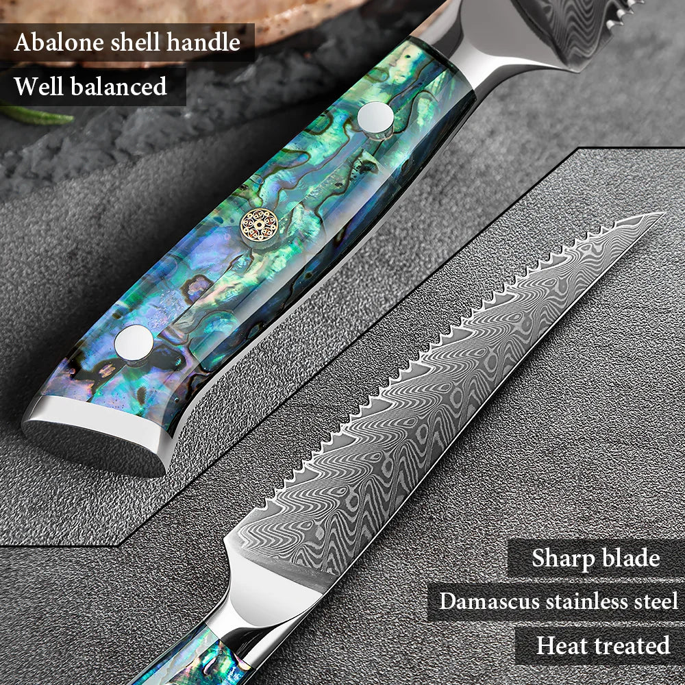XITUO 67-Layer Damascus Steel Steak Knives – Abalone Handle Damascus Steak Knife Set Qst