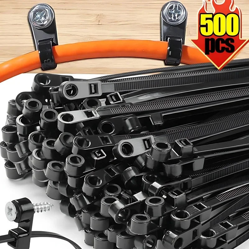 500-Pack Reusable Nylon Cable Ties with Screw Hole | 4×150mm Reusable Cable Ties Qme