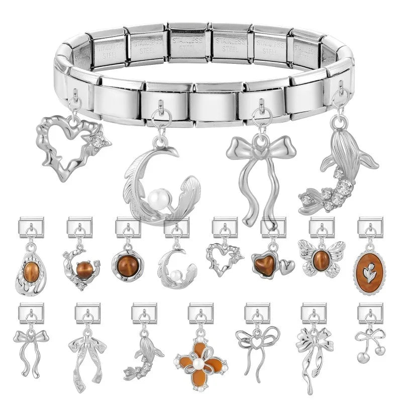 Zircon Crystal Italian Charm Link – Stainless Steel Bracelet Charm Bracelet Link Qme