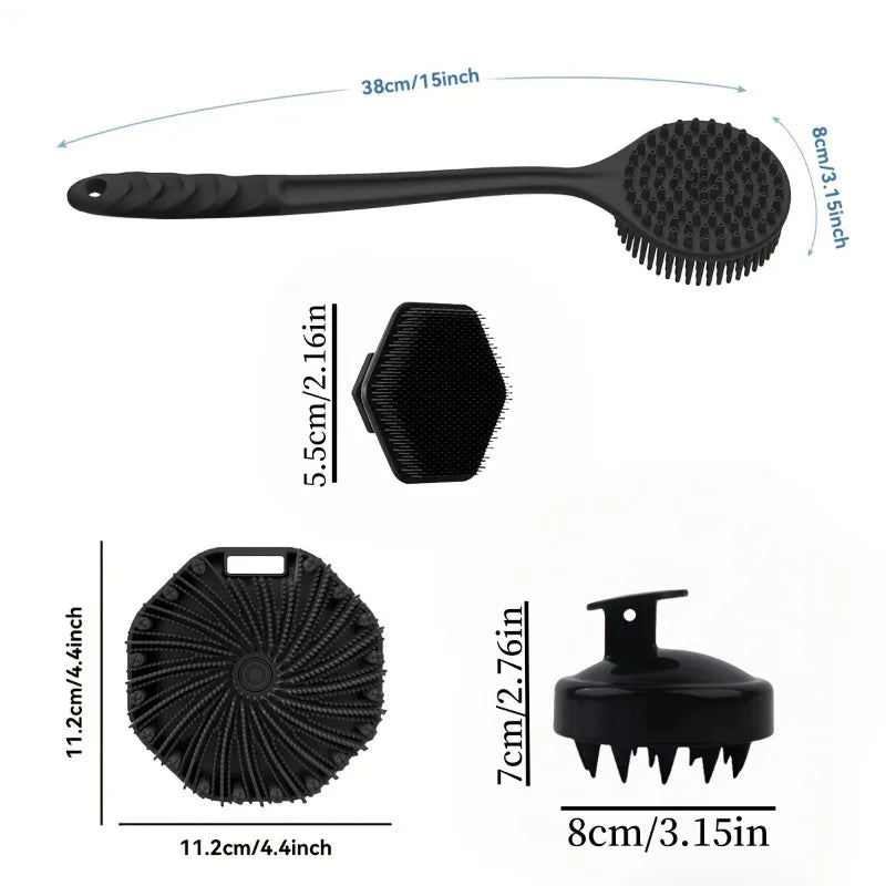 Long Handle Silicone Bath Brush – Body, Back & Face Exfoliating Silicone Bath Brush Qme