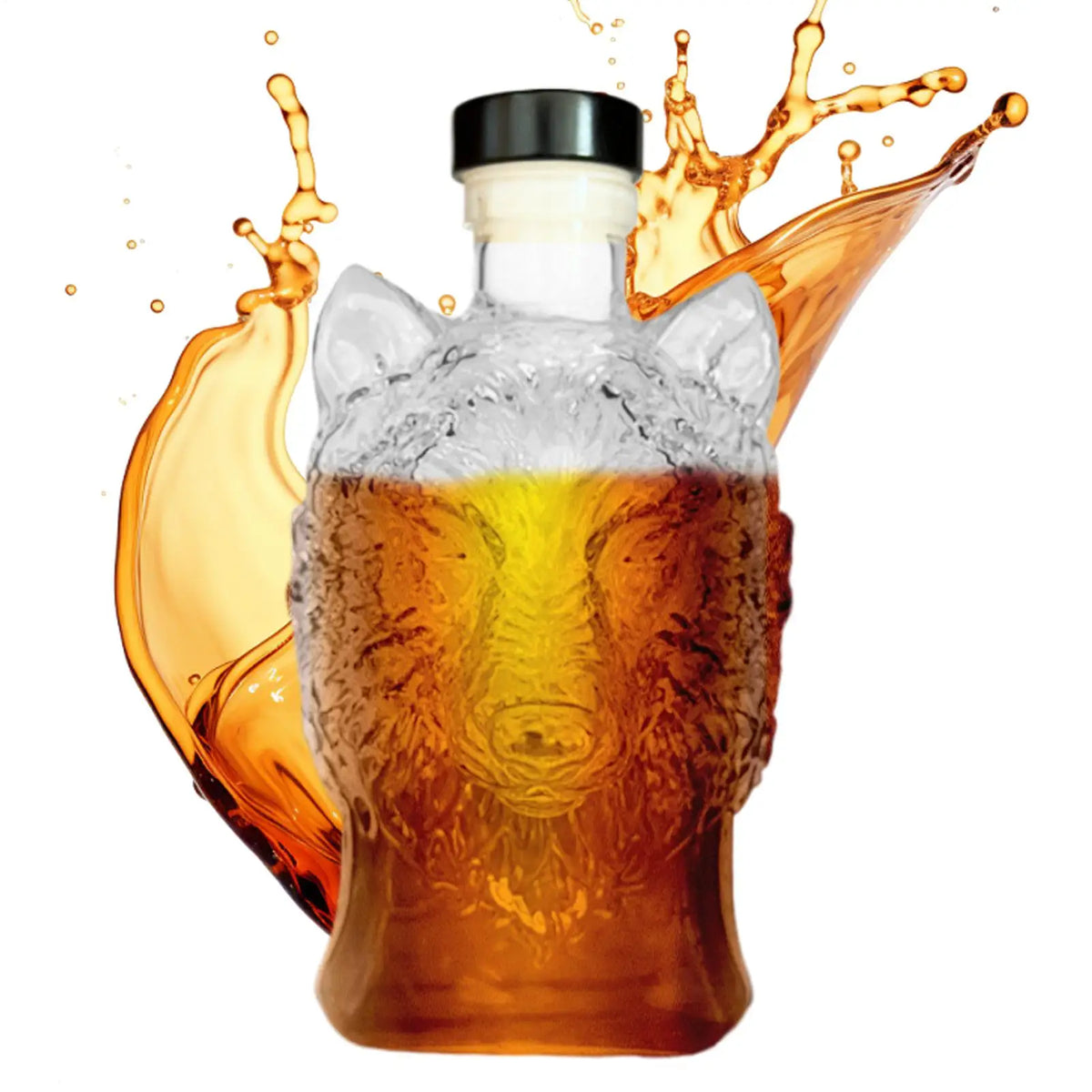 Wolf Head Glass Whiskey Decanter 350ml | Bar Gift Glass Whiskey Decanter Qme