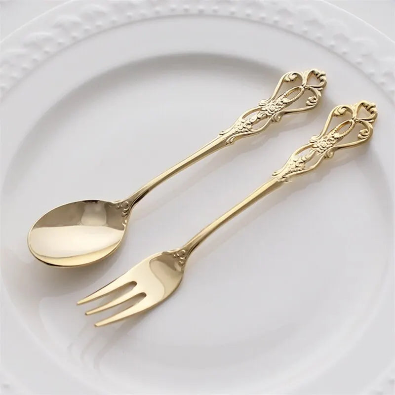 Vintage Stainless Steel Spoon & Fork Set – Coffee & Dessert Cutlery Set Qme