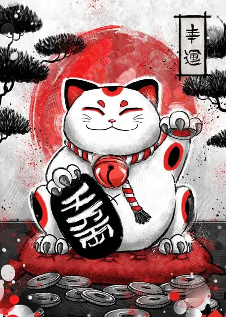 Japanese Cat Samurai Canvas Poster | Animal Wall Art Décor Canvas Wall Art Qst P11 40x60cm Unframed