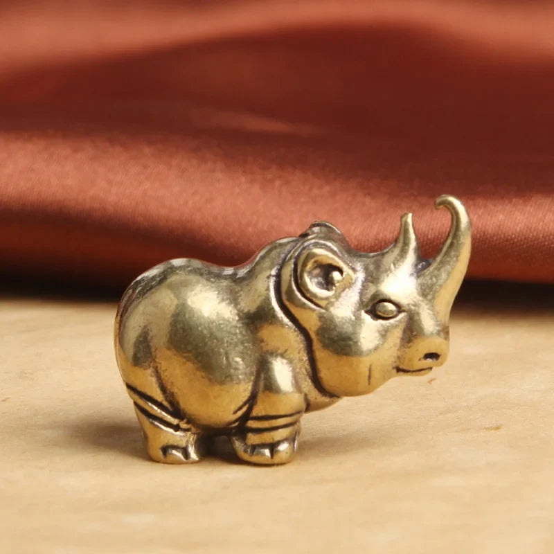Antique Solid Brass Rhinoceros Figurine Desktop Decor Brass Animal Figurine Qme
