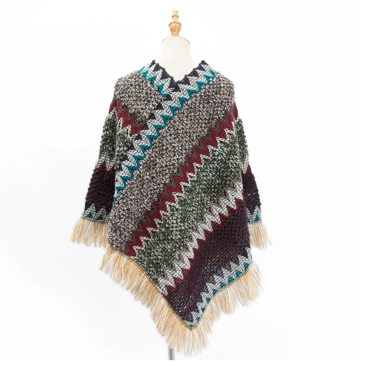 Women's Ethnic Knitted Tassel Poncho Cape Shawl Wrap Knitted Poncho Shawl Qme