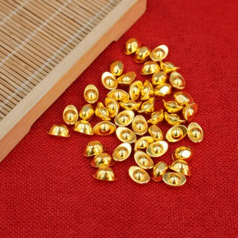 100 Gold Mini Ingot Charms – DIY Wealth Luck Décor & Craft Props Miniature Craft Charms Qme