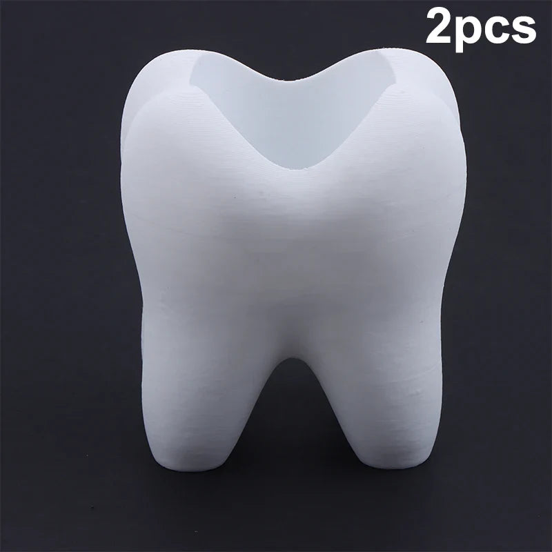 Tooth-Shaped Toothbrush & Makeup Brush Holder Organizer Bathroom Organizer Qme 2pcs
