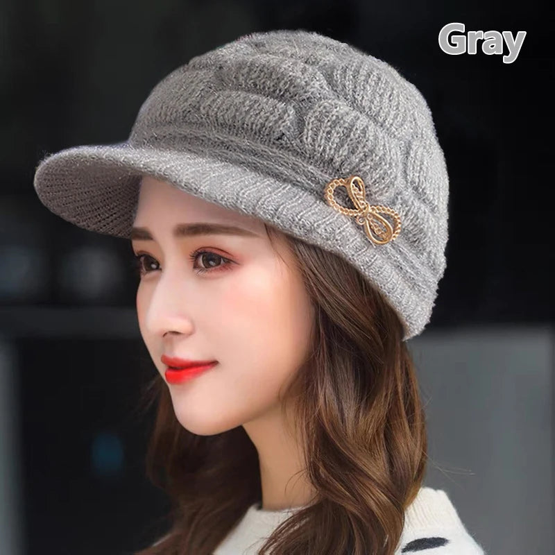 Women's Winter Fleece-Lined Knit Hat – Warm Plush Cap Winter Knit Hat Qst Gray