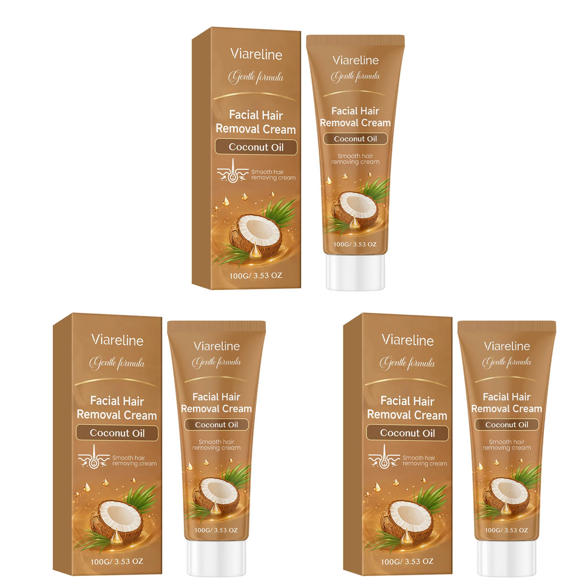 VIARELINE Coconut Oil Hair Removal Cream – Gentle Depilatory Hair Removal Cream Qst 3pcs