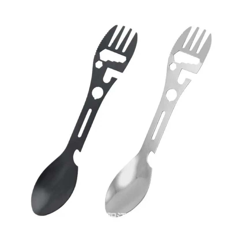 10-in-1 Camping Multitool Fork Spoon Stainless Steel Utensil Camping Multitool Utensil Qme sliver