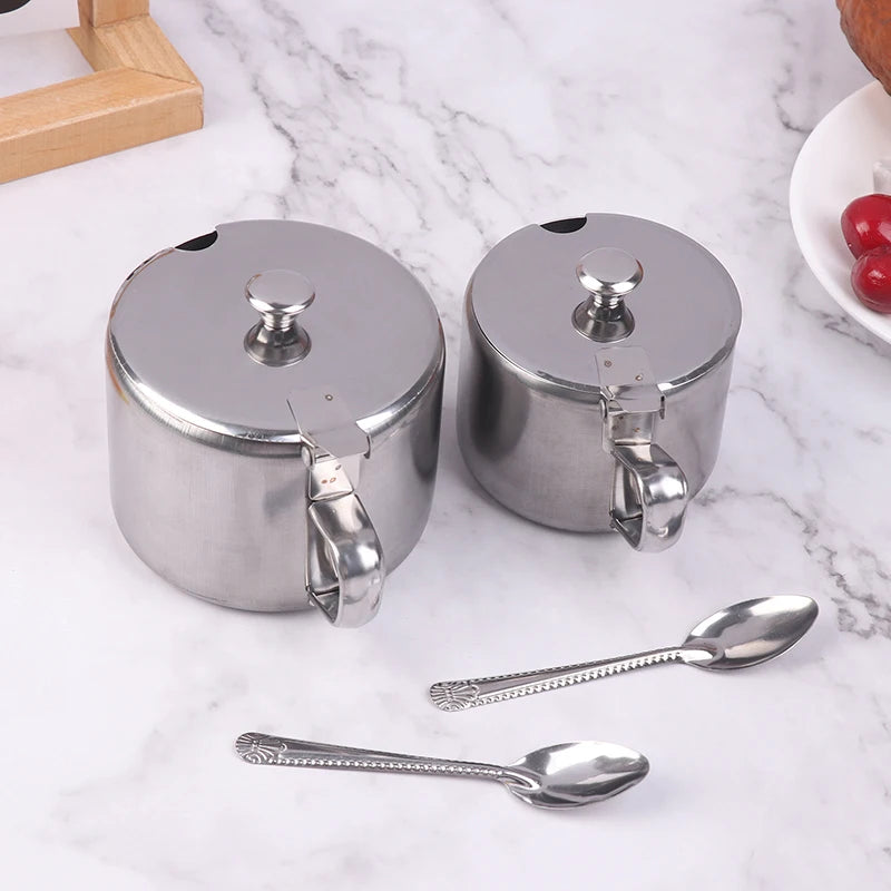 Stainless Steel Spice Jar with Lid, Handle & Spoon – Dustproof Spice Storage Jar Qst