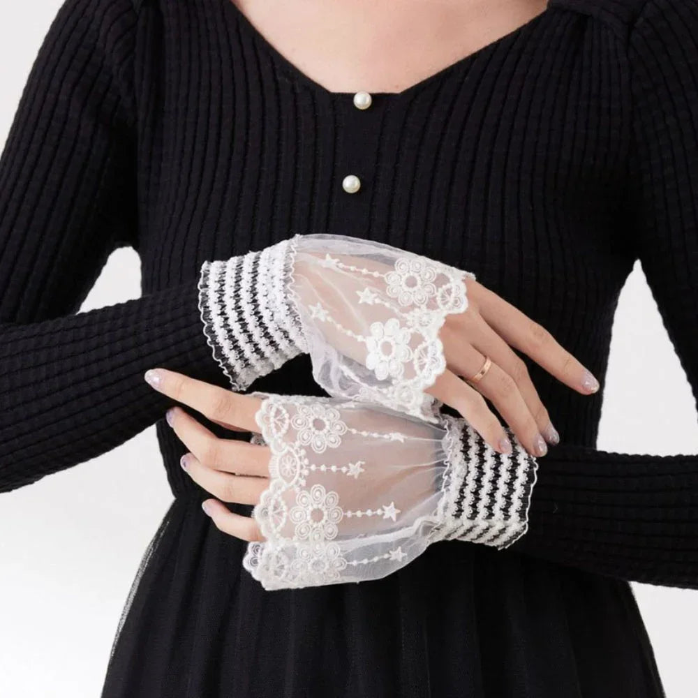Detachable Lace Flared Cuffs | Mesh False Sleeves – 1 Pair Detachable False Cuffs Qme