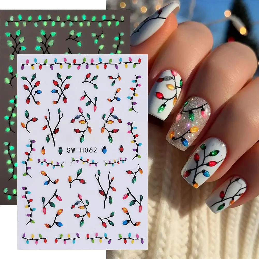 Glow-in-the-Dark Christmas Nail Art Stickers – Stars & Trees Nail Art Stickers Qme