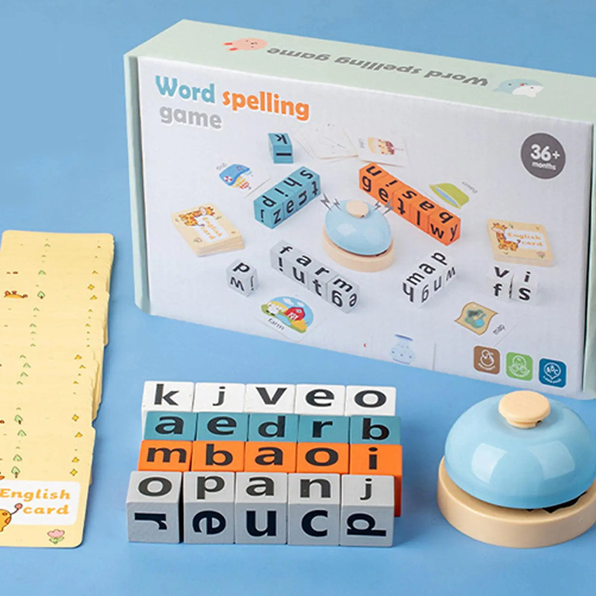 Wood Spelling Blocks Flash Card Letter Matching Game for Kids Educational Learning Toy Qme set