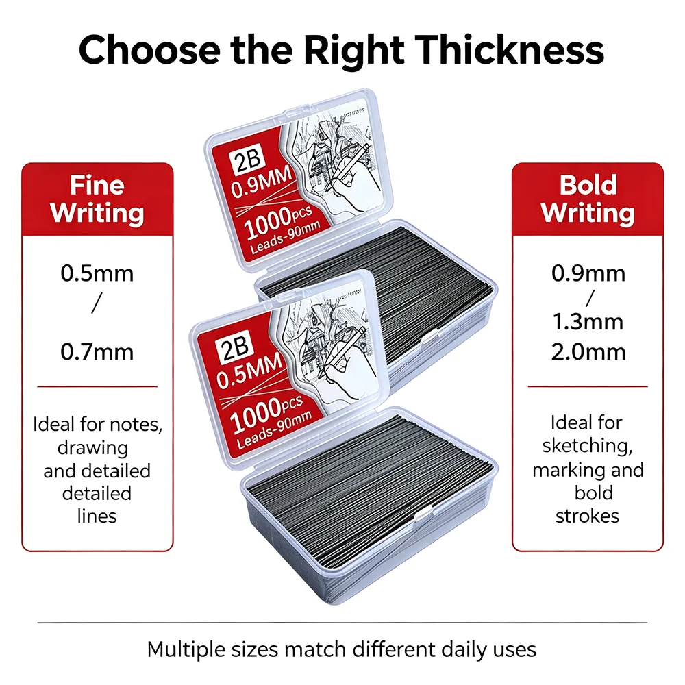 Mechanical Pencil Lead Refills 0.5–2.0mm | 250+ Large Capacity Pencil Lead Refills Qme