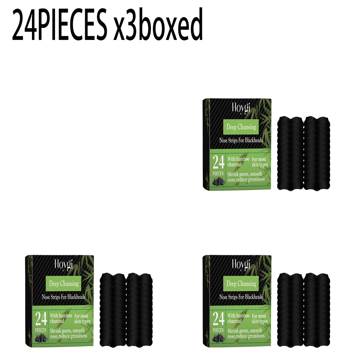 Bamboo Charcoal Blackhead Nose Patch – Deep Pore Cleanse Blackhead Nose Patch Qst 24PIECES x3boxed