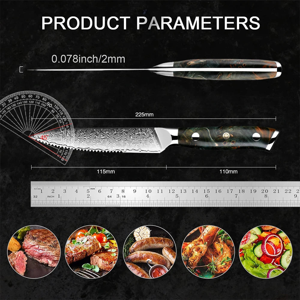 XITUO Damascus Steel Steak Knives Set – 5 Inch Sharp Dinner Knife Steak Knife Set Qst