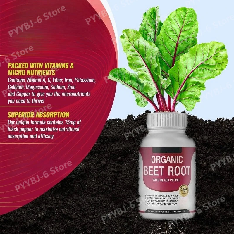 Organic Beet Root & Black Pepper Supplement – 90 Tablets Dietary Supplement Qst
