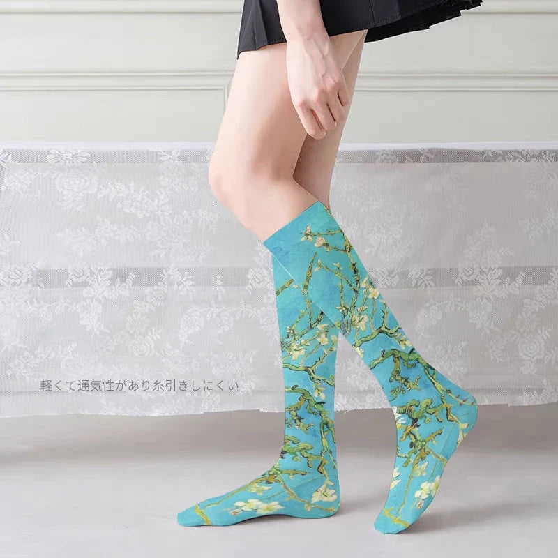 Van Gogh Sunflower Art Print Women's Stockings – 15 Colors Novelty Print Stockings Qme