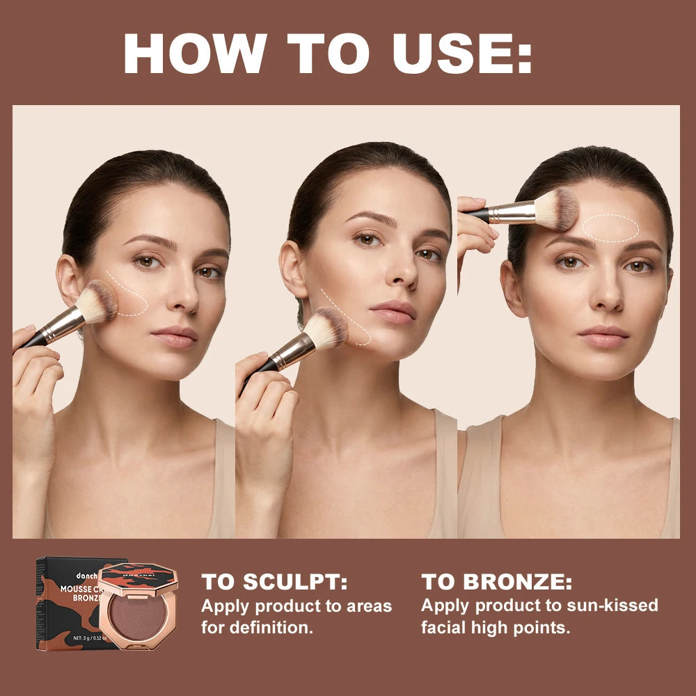 DANCHEL Souffle Mousse Contour Bronzer – Waterproof Long Wear Bronzer & Highlighter Qst