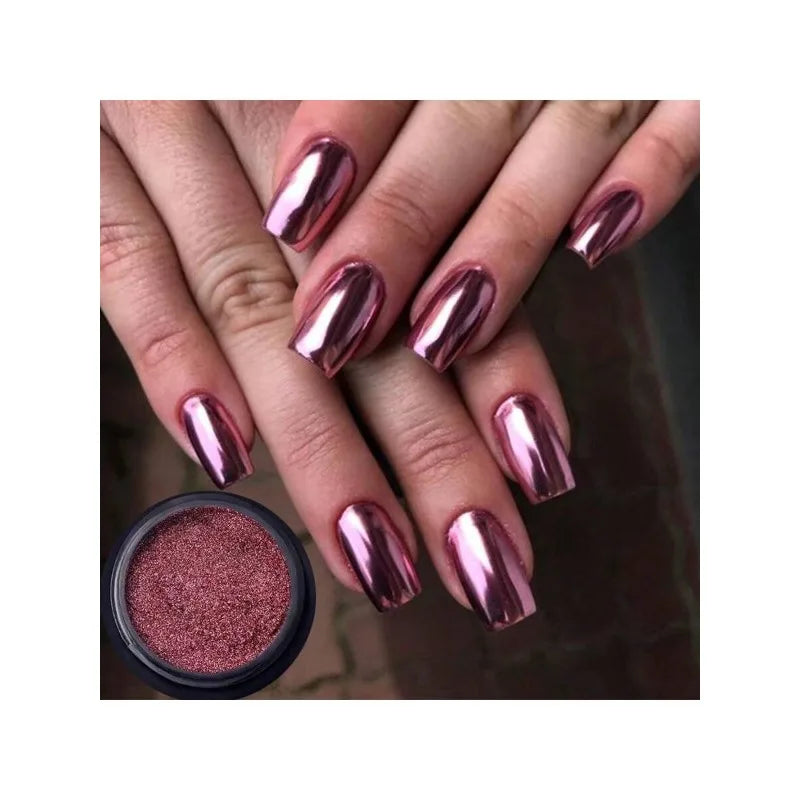 Magic Mirror Chrome Nail Powder – Metal Glitter Gel Polish Art Chrome Nail Powder Qme pink