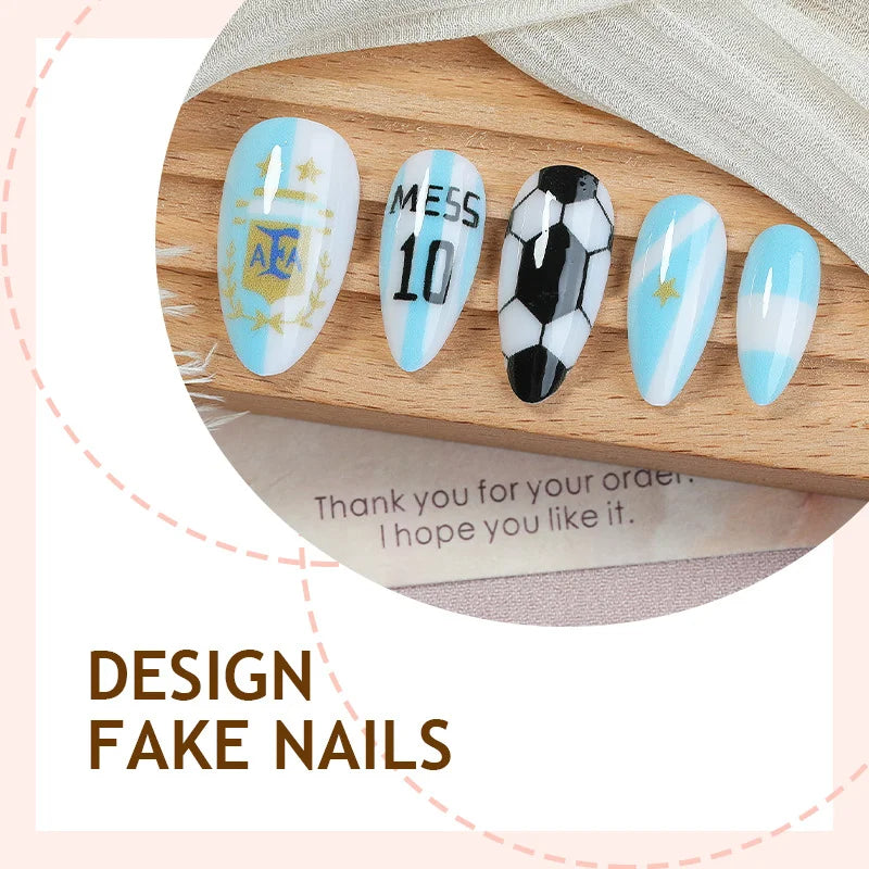 Argentina Flag Almond Press-On False Nails | ABS Nail Tips Press-On False Nails Qme