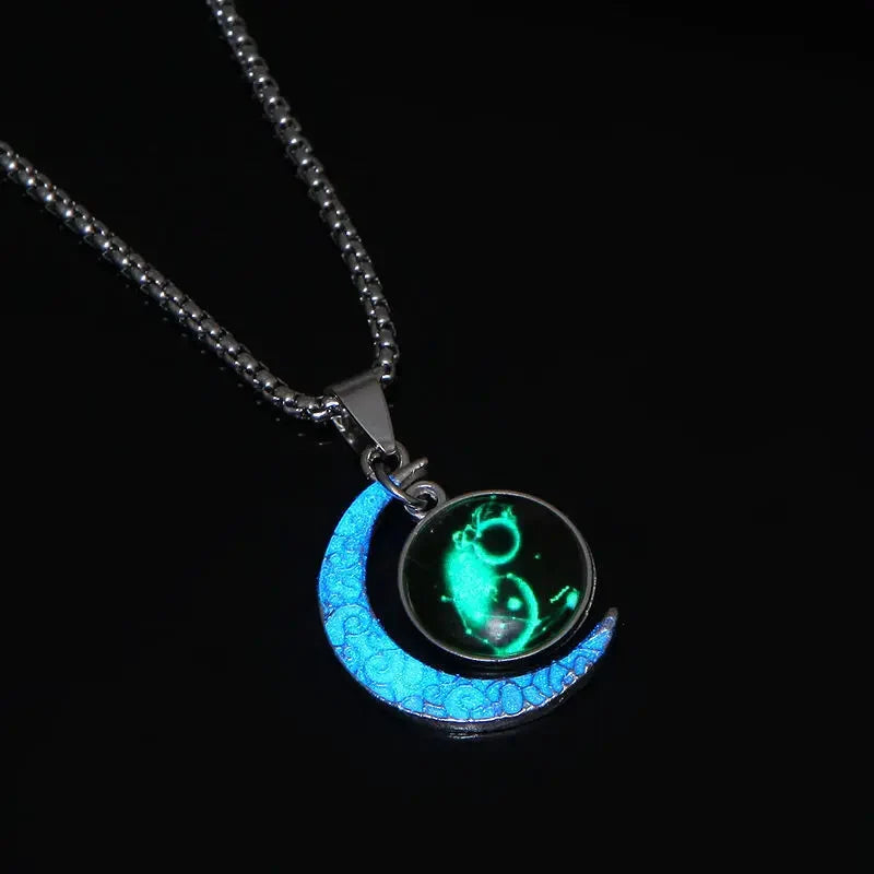 Zodiac Constellation Luminous Crescent Moon Necklace Zodiac Pendant Necklace Qme