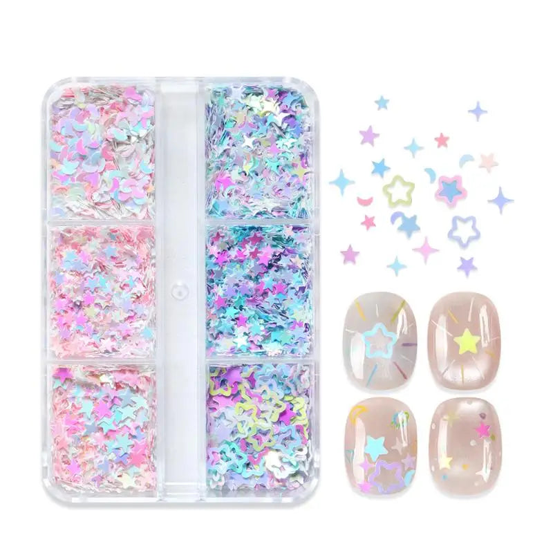 3D Star & Moon Nail Art Glitter Holographic Sequins DIY Set Nail Art Glitter Qst